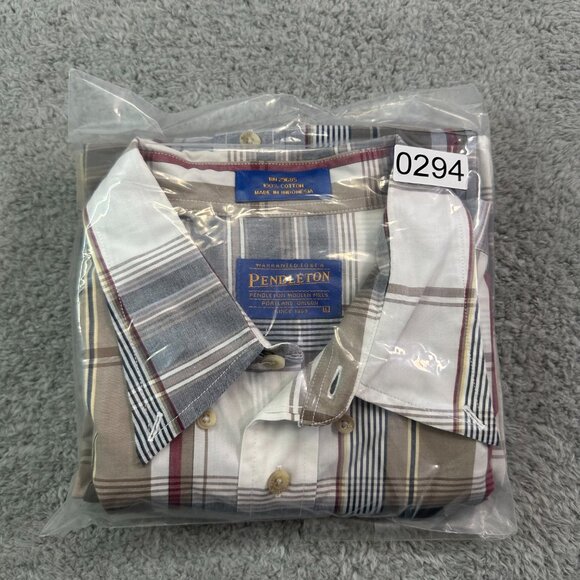 PENDLETON Men's Shirt Size Large Plaid Brown Button Down Short Sleeve - Picture 10 of 10